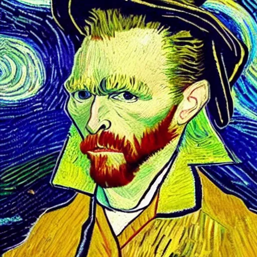 Image similar to amrican gothic in style of van gogh