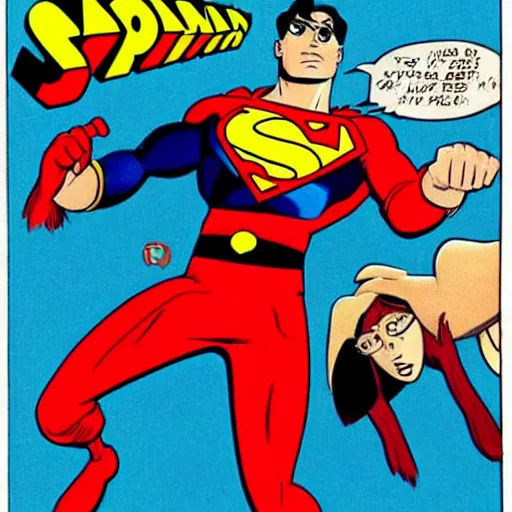 Prompt: Velma from Scooby-doo knocks out Superman, comic book, high action, concept art