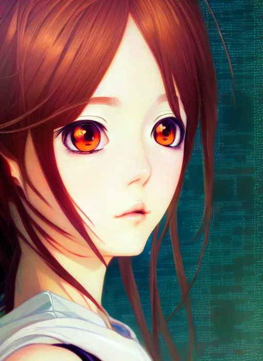 Image similar to portrait of beautiful young anime girl, cute-fine-face, pretty face, realistic shaded Perfect face, fine details. Anime, cyberpunk, highly detailed, artstation, illustration, art by Ilya Kuvshinov and Gustav Klimt and final fantasy