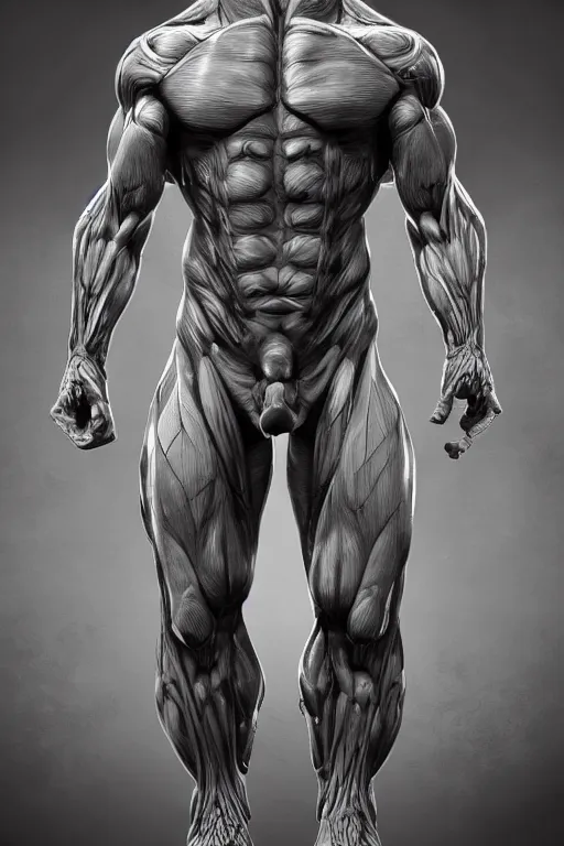 Image similar to symmetry!! full body human anatomy concept, medusa, gun metal grey, cyborg, gorilla arms, digital art, in the style of ben lol, brian sum, ramil sunga, herbert lowis, furio tedesschi, christopher cao, artstation, pinterest, deviantart, photoshop, octane render, unreal engine