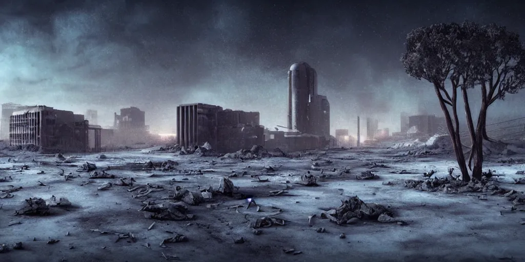 Image similar to nuclear winter, los angeles, near future, decay, fantasy, sci - fi, hyper realistic, serene.