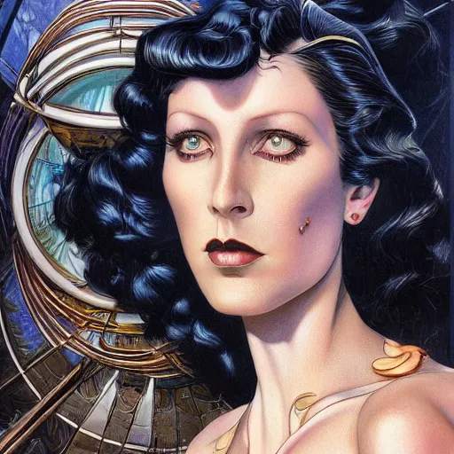 Image similar to a streamline moderne, art nouveau, multi - ethnic and multi - racial portrait in the style of don maitz, and in the style of donato giancola, and in the style of charles dulac. intelligent, expressive, very large eyes. symmetry, ultrasharp focus, dramatic lighting, photorealistic digital painting, intricate, elegant, highly detailed, symmetrical.