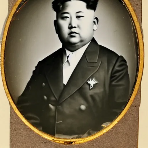 Prompt: A daguerreotype photograph of Kim Jong Un.