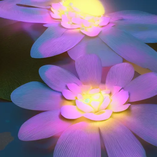 Image similar to Luminescent flower blooming at twilight, cgsociety, r /art, trending on artstation, artstationHD, octane render, highly detailed, cel-shaded, vray, volumetric lighting, unreal engine