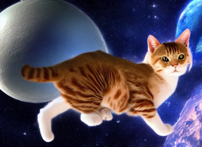 Prompt: a beautiful cat floating in space, realist, 4k, unreal engine