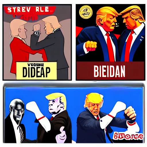 Image similar to joe biden vs donald trump, street fighter, fight, fistfight, digital art