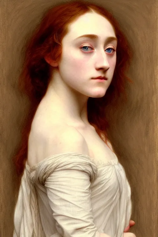 Image similar to saoirse ronan, painting by rossetti bouguereau, detailed art, artstation