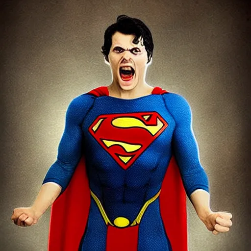 Image similar to painful Superman >yelling<<<< crazy insane