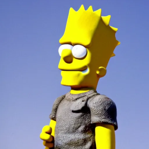 Prompt: an ancient statue of bart simpson