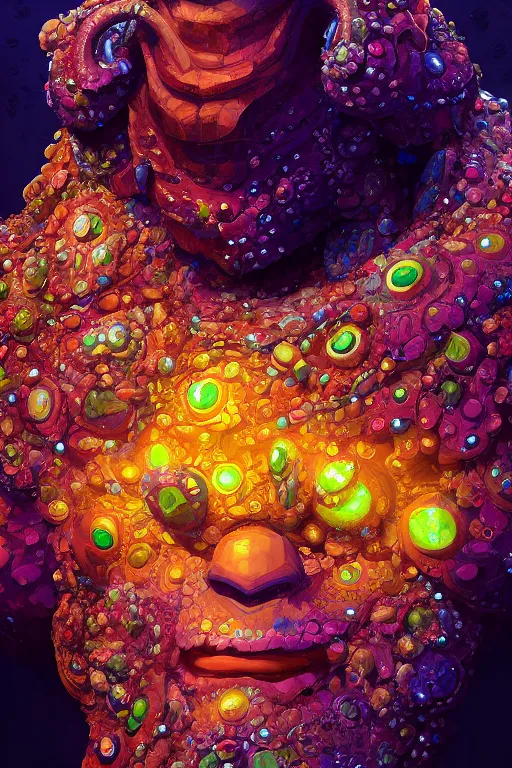 Image similar to maximalist detailed gemstone golem portrait by adoryanti, machine. delusions, holosomnia, electrixbunny, rendered in discodiffusion. decorated with pearls and gems, behance hd by jesper ejsing, by rhads, makoto shinkai, ilya kuvshinov, rossdraws global illumination ray tracing hdr radiating a glowing aura