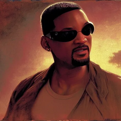 Prompt: Painting of Will Smith as Neo in The Matrix. Art by william adolphe bouguereau. During golden hour. Extremely detailed. Beautiful. 4K. Award winning.