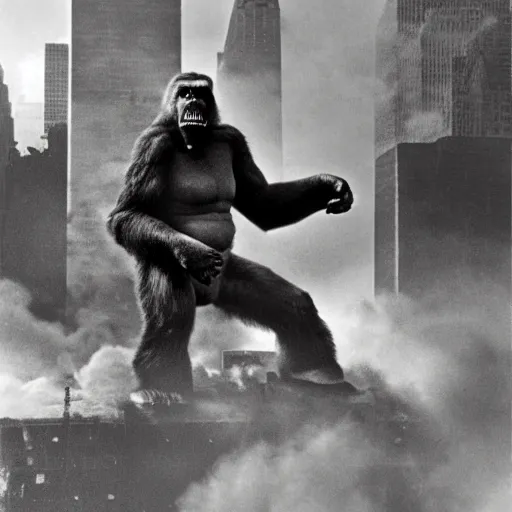 Image similar to king kong smashing the world trade center, award winning photograph