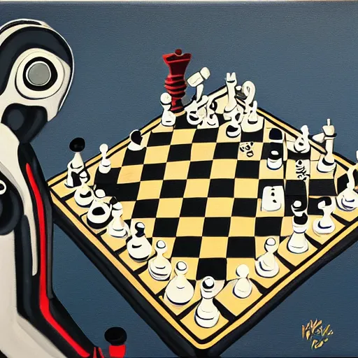 Prompt: painting of robot playing chess