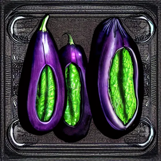 Image similar to huge eggplant looks like robot, digital art,