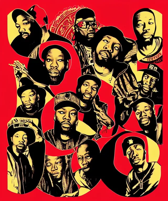 Image similar to portraits of wu tang clan by shepard fairey