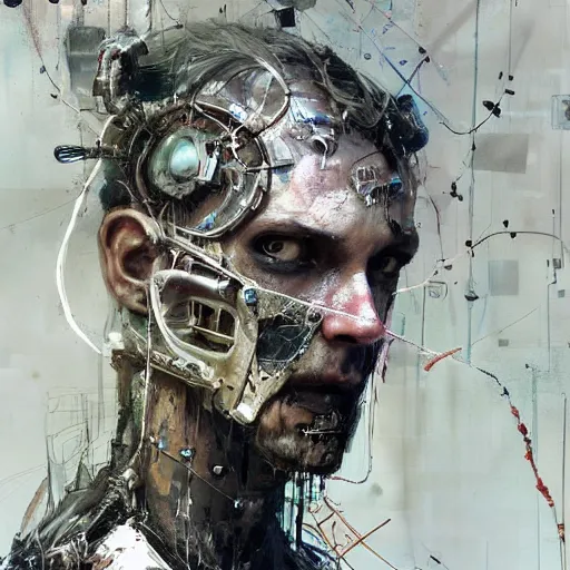 Image similar to cybernetic dream hunter, cyberpunk, wires, skulls!! machines ( by emil melmoth zdzislaw belsinki craig mullins yoji shinkawa ) realistic render ominous detailed photo atmospheric by jeremy mann francis bacon and agnes cecile ink drips paint smears!! digital glitches glitchart!!