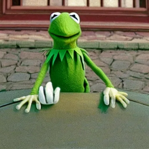 Image similar to a still of kermit the frog in spirited away,