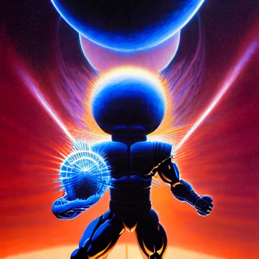 Prompt: cinematic portrait of a cosmic robot son goku, only head and chest, intricate, desaturated, Tim Hildebrandt, Wayne Barlowe, Bruce Pennington, donato giancola, larry elmore, maxfield parrish, Moebius, Thomas Ehretsmann, oil on canvas, gouache painting, masterpiece, trending on artstation, cinematic composition, dramatic pose, volumetric lighting, sharp, details, hyper-detailed, HD, 4K, 8K