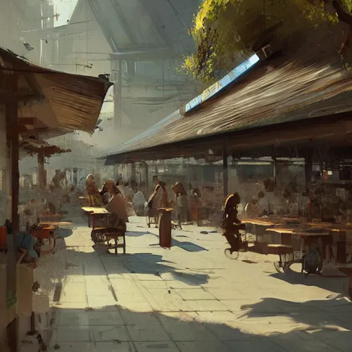 Image similar to a hawker centre, by greg rutkowski, digital art