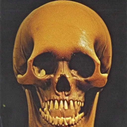 Image similar to alien looking, skull like, big forehead, horrifying, killer, creepy, dead, monster, tall, skinny, open mouth, deathly, old photo, turning yellow