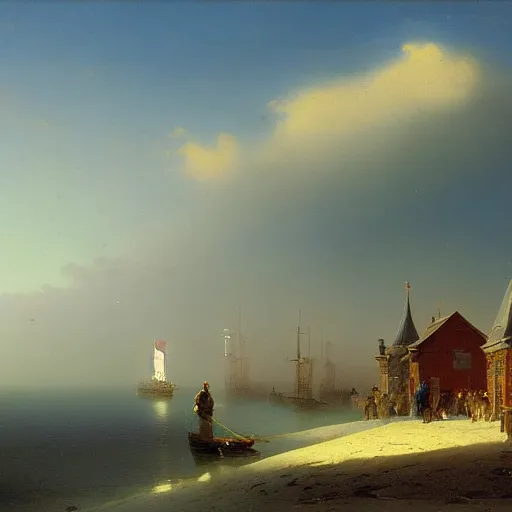 Prompt: matte painting of russian small town in the steppes by ivan aivazovsky