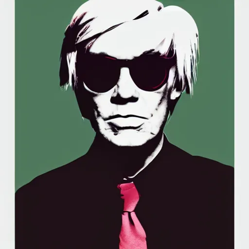 Prompt: colour portrait of absolutely angry andy warhol aged 40 looking sternly into the camera and wearing designer sun glasses, in the style of andy warhol, high quality, trending on artstation, hd