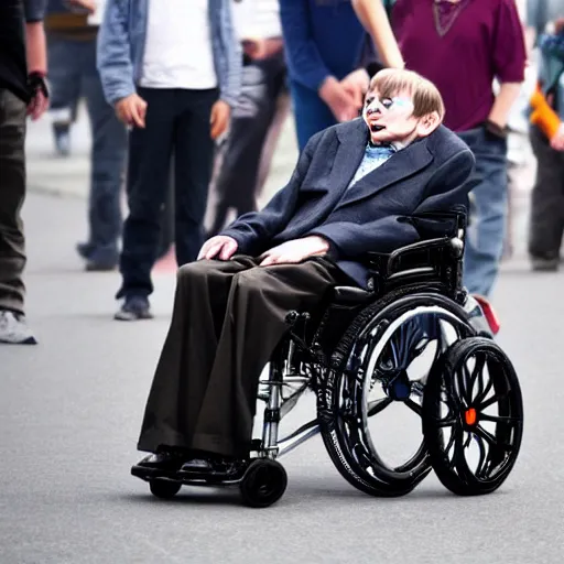 Image similar to stephen hawking street racing in his wheelchair