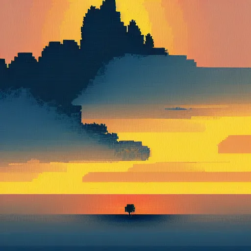 Prompt: pixel art, octavi navarro, skydsgaard, pixels huh, landscape, artstation, high quality, cliffs, coastal, sunset