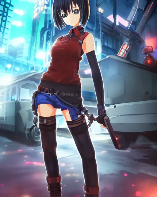 Image similar to full body portrait of anime girl in mechanic armor in night tokyo screenshot of anime by makoto sinkai, perfect face, fine details