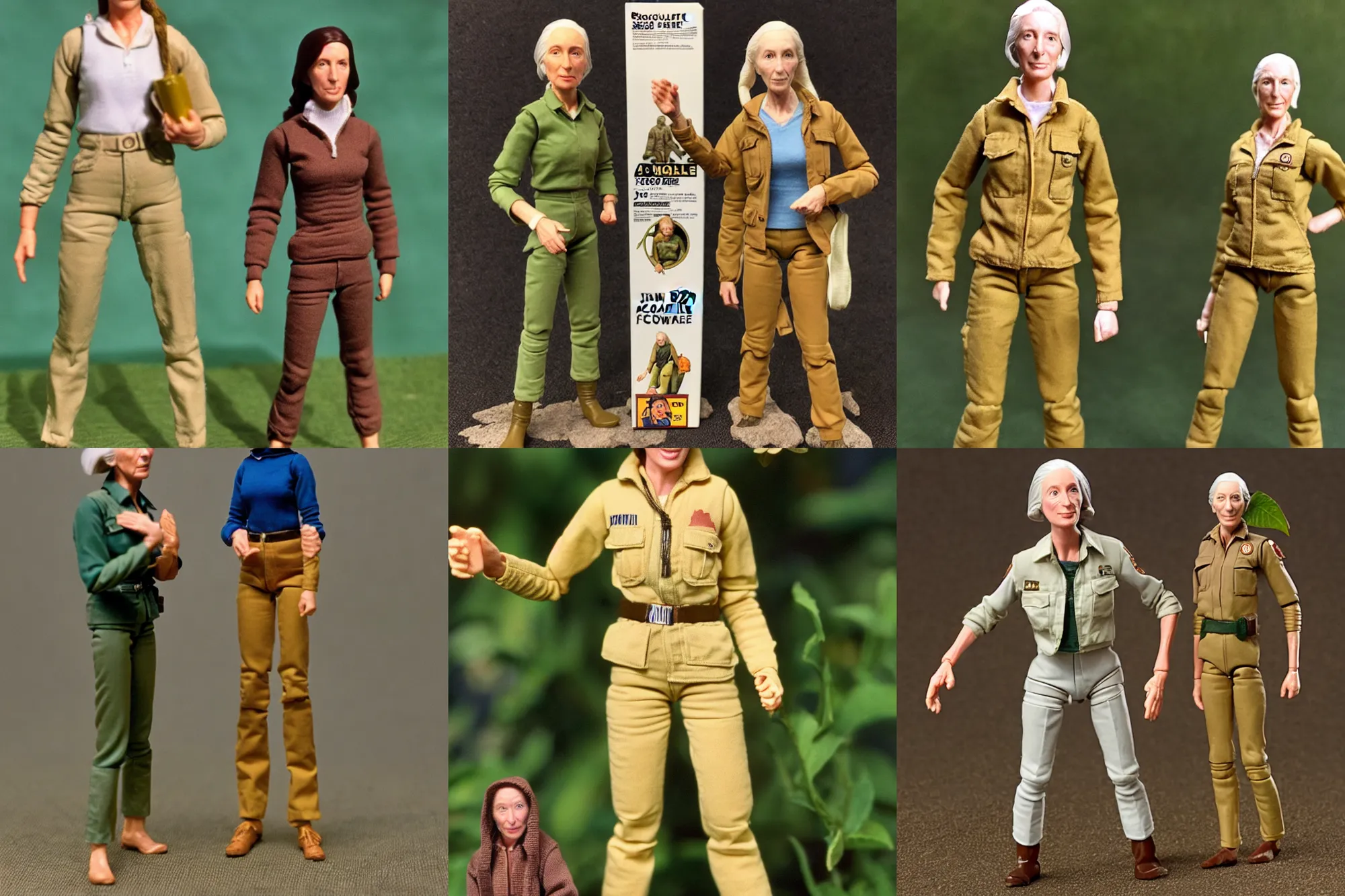 Prompt: Jane Goodall as a 1980's Kenner style action figure, 5 points of articulation, full body, 4k, highly detailed