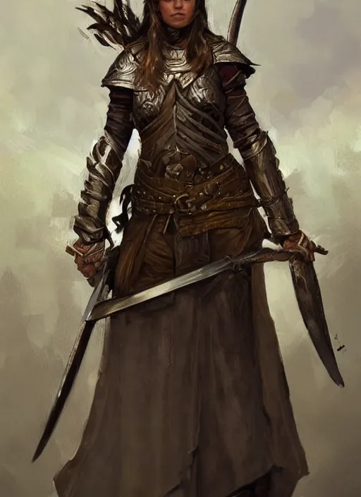 Image similar to highly detailed painting of a cleric warrior woman by jon foster, high fantasy, trending on artstation