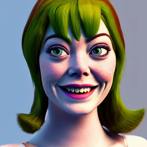 Image similar to Emma Stone as female Shrek, fully detailed, high quality , 4k , octane render