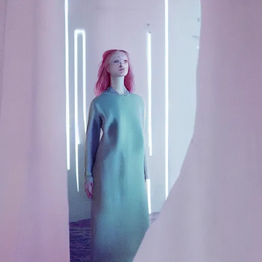 Image similar to Fashion photography of a woman wearing an outfit inspired by The OA (2016), artistic photography, cinematic lighting, insanely detailed, cinestill 800t, Vogue magazine