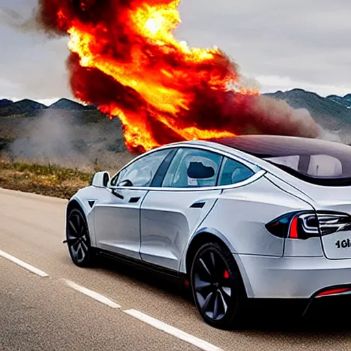 Image similar to Flyer warns Tesla vehicles may suddenly start on fire if you eat tacos