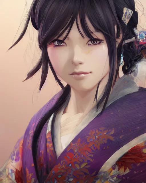 Image similar to An anime portrait of Ssunbiki as a beautiful woman wearing a kimono from Skyrim, by Stanley Artgerm Lau, WLOP, Rossdraws, James Jean, Andrei Riabovitchev, Marc Simonetti, and Sakimichan, trending on artstation