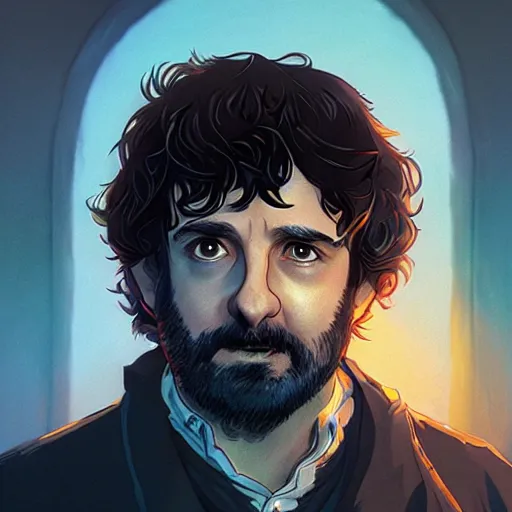 Prompt: Director Peter Jackson as Frodo Baggins, Frodo with Director Peter Jackson's beard, Frodo has Director Peter Jackson's eyes, ambient lighting, 4k, anime key visual, lois van baarle, ilya kuvshinov, rossdraws, artstation