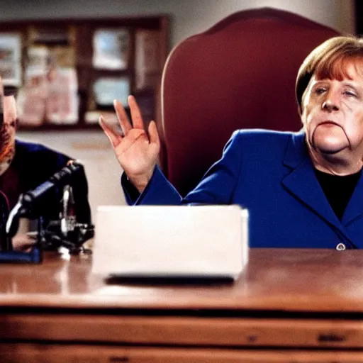 Image similar to Angela Merkel rapping in the movie 8 mile, movie still