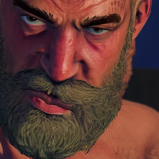 Image similar to close up portrait of drunken hercules in gta v