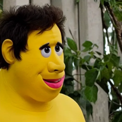 Prompt: a big yellow banana that has a face that looks like ben stiller.