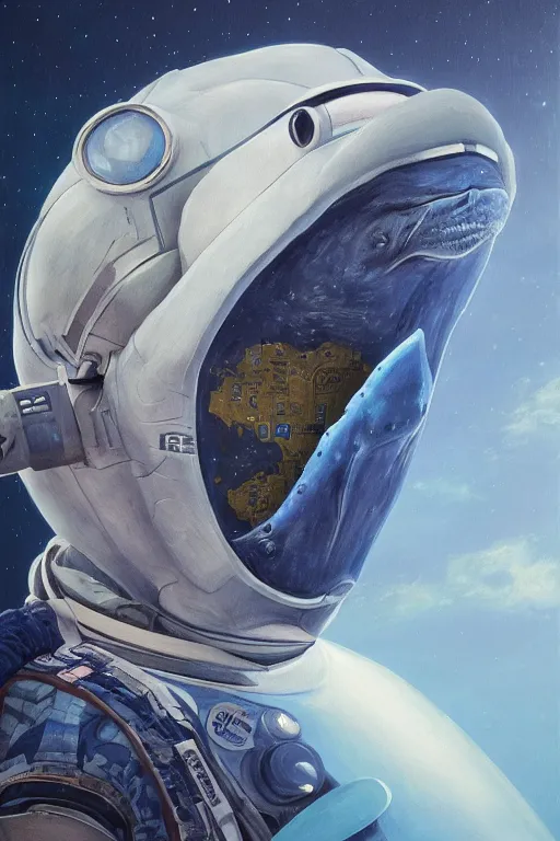 Image similar to whale astronaut, oil on canvas, intricate, portrait, 8 k highly professionally detailed, hdr, cgsociety