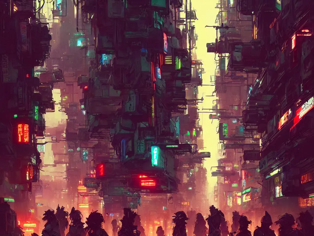Prompt: concept art of a cramped cyberpunk street filled with people during obon festival, grimy, gritty, blade runner 2 0 4 9, trending on artstation, award winning painting, cgi, art by john berkey and anton fadeev and john howe and simon stalenhag and greg rutkowski
