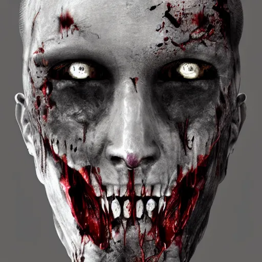 Image similar to decayed zombie face, symmetrical, artstation