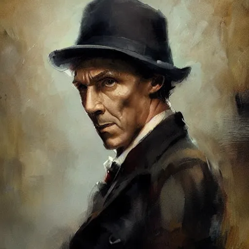 Prompt: sherlock holmes, modern, brush strokes, oil painting, greg rutkowski