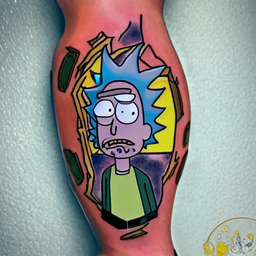 Image similar to rick and morty full body tattoo. tattoo artists portfolio.