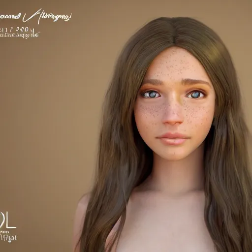 Prompt: Render of April, a cute 3D young woman, long shiny bronze brown hair, full round face, green eyes, light tan skin cute freckles, light blush, smiling softly, wearing casual clothing, interior lighting, cozy living room background, medium shot, mid-shot, hyperdetailed, hyperreal, trending on Artstation, Unreal Engine 4k