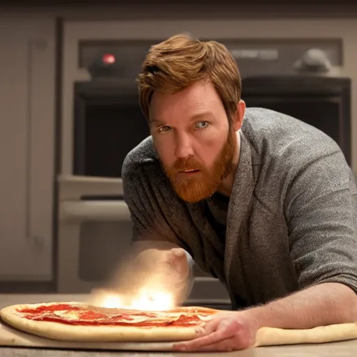 Image similar to A still of Ben Kenobi making a pizza, 4k, photograph, ultra realistic, highly detailed, professional lighting