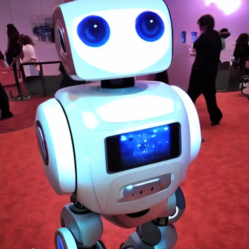 Prompt: <photo hd robot-expression='hug pls' robot-desire='hug' robot-traits='fluffy cute adorable' location='las vegas convention center'>i think this robot is following me</photo>