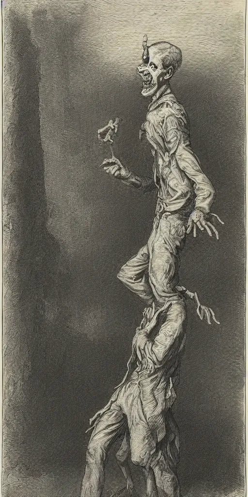 Prompt: zombie man with short hair, wearing prescription glasses, posing to photographer, gustav dore