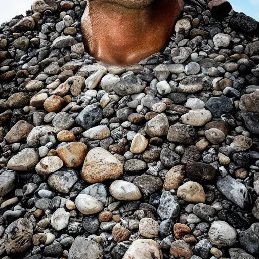 Image similar to dwayne johnson. made of rocks. photograph.