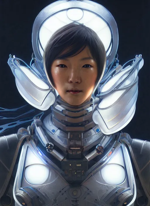 Image similar to Symmetry!! portrait of a japanese warrior, sci-fi armour, tech wear, glowing lights!! sci-fi, intricate, elegant, highly detailed, digital painting, artstation, concept art, smooth, sharp focus, illustration, art by artgerm and greg rutkowski and alphonse mucha